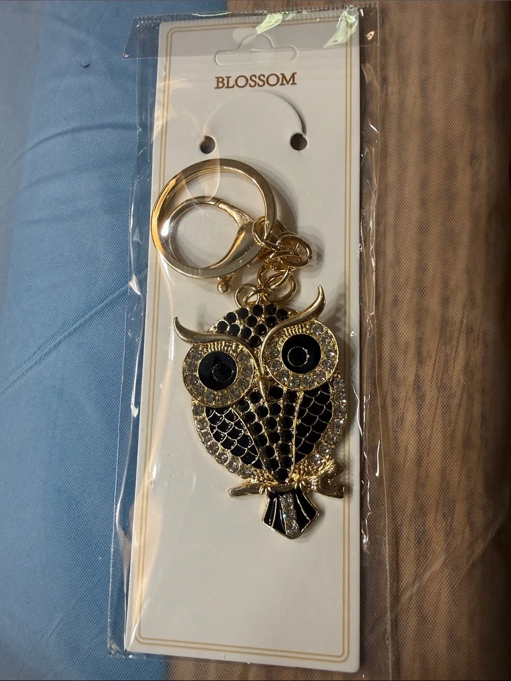 Gold Owl Keychain with Crystal Accents